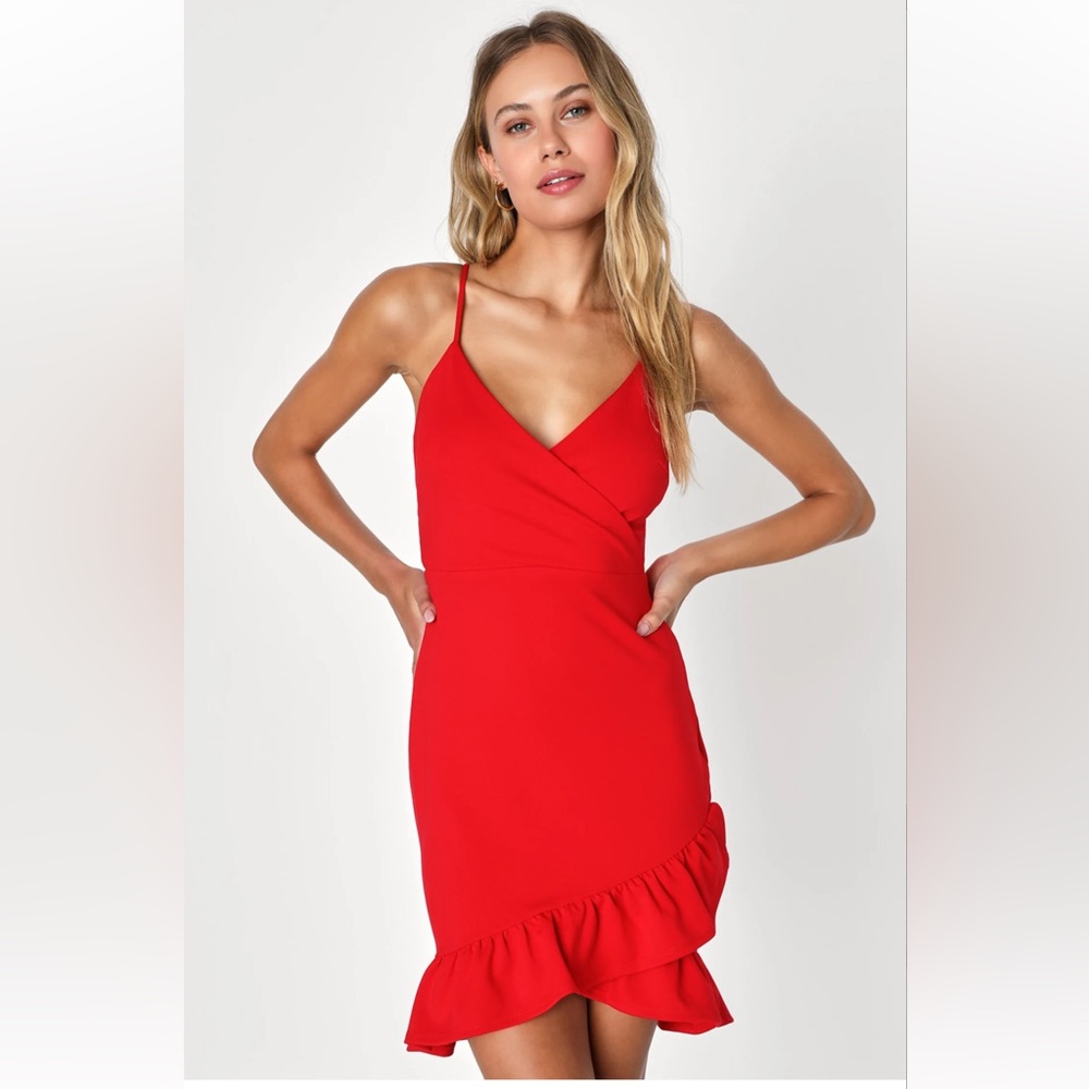Lulus Sealed With a Kiss Red Ruffled Bodycon Dress
Size Small